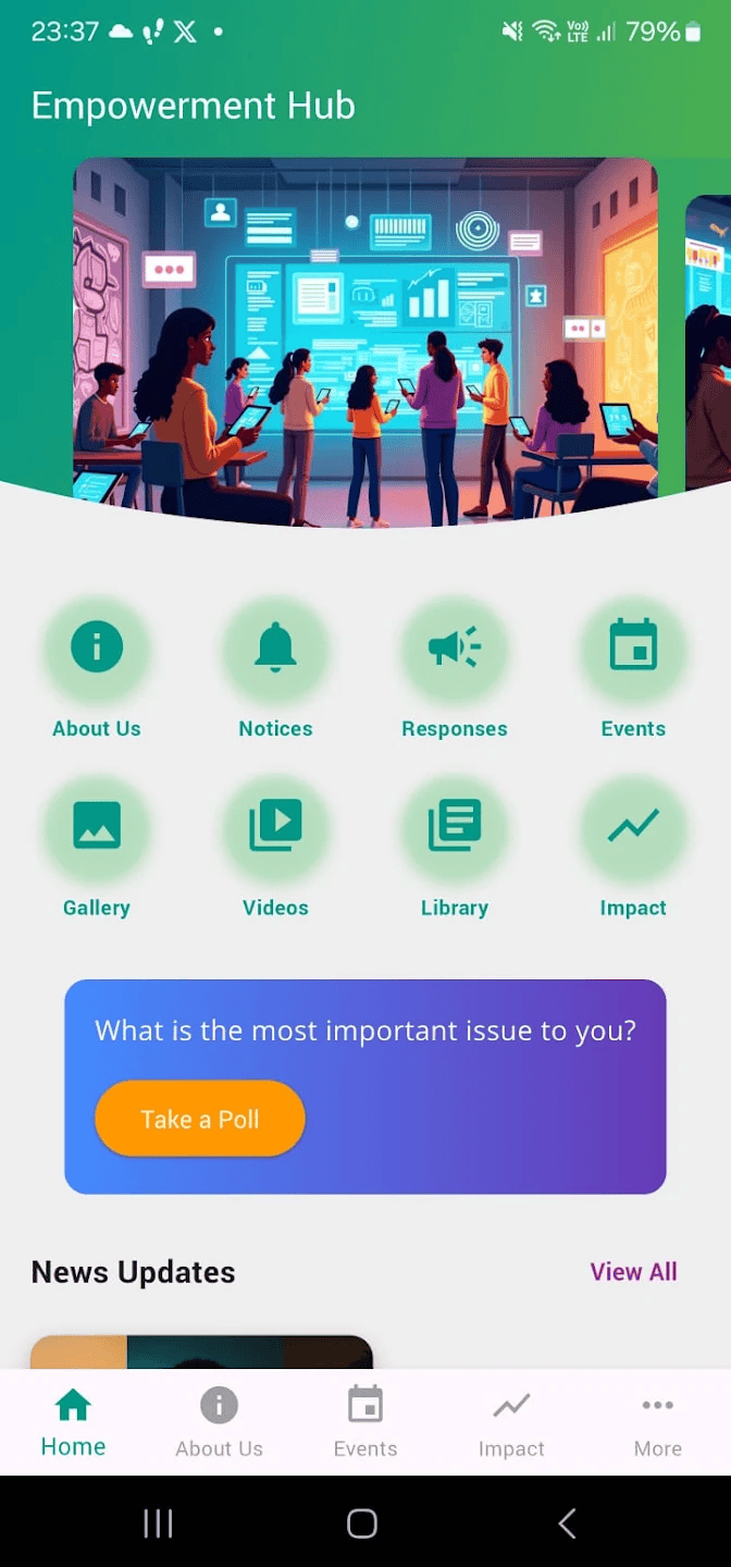 GenVoice Hub screen showing civic issues raised by users and responses from local leaders